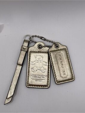 Coach Metallic Gold Teddy Bear Double Hang Tag with Tassel